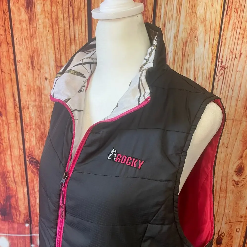 Rocky quilted vest women's size Medium black/hot pink/Mossy Oak camo zip front